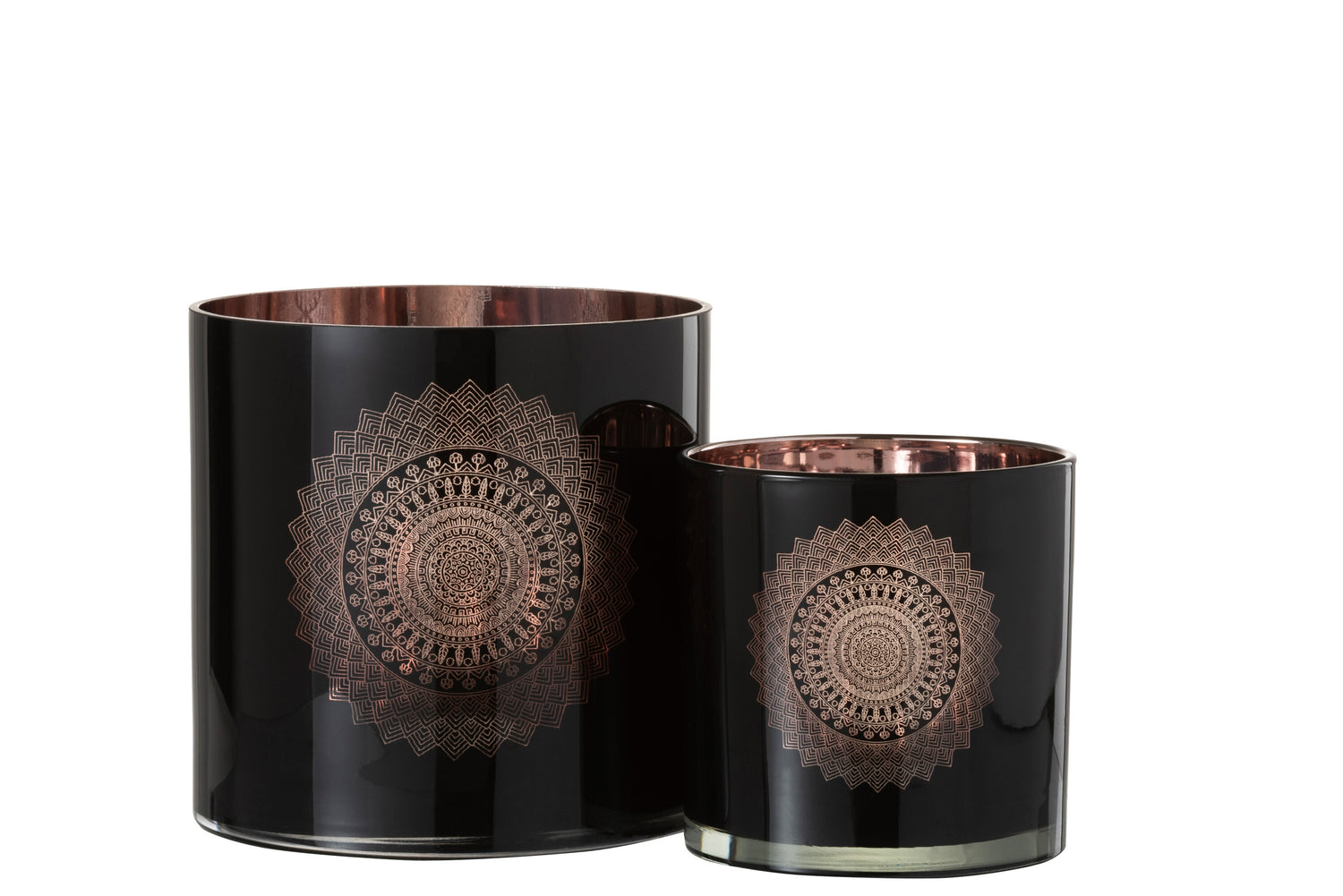 Orkaanlicht Boho Glas Zwart/Koper Groot