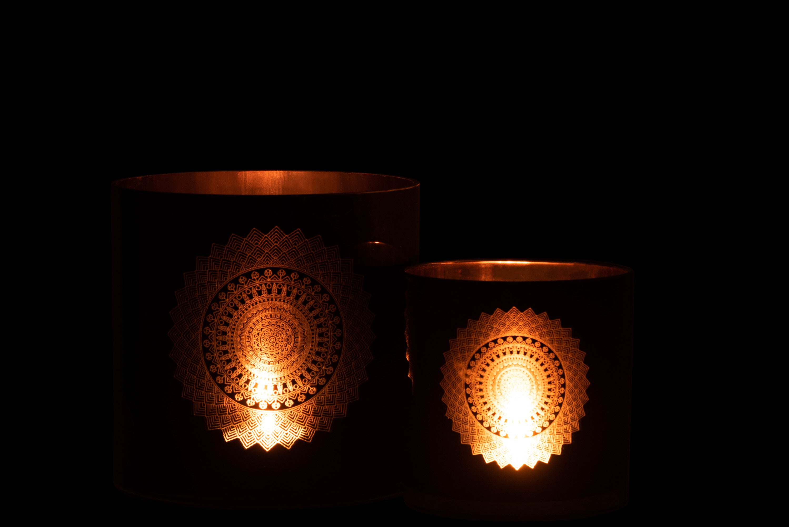 Orkaanlicht Boho Glas Zwart/Koper Groot