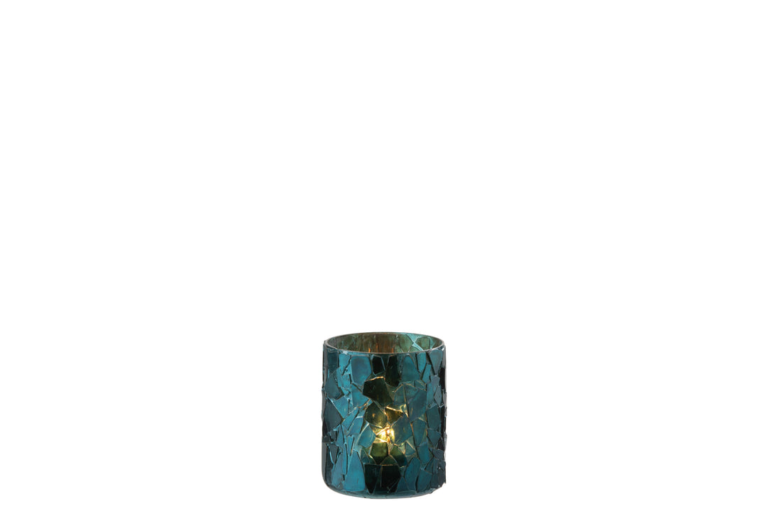 J-Line Theelichthouder Glitter Glas Blauw