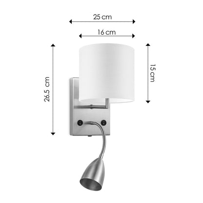 Wandlamp - Read, LED Leeslamp, E27, wit 16cm