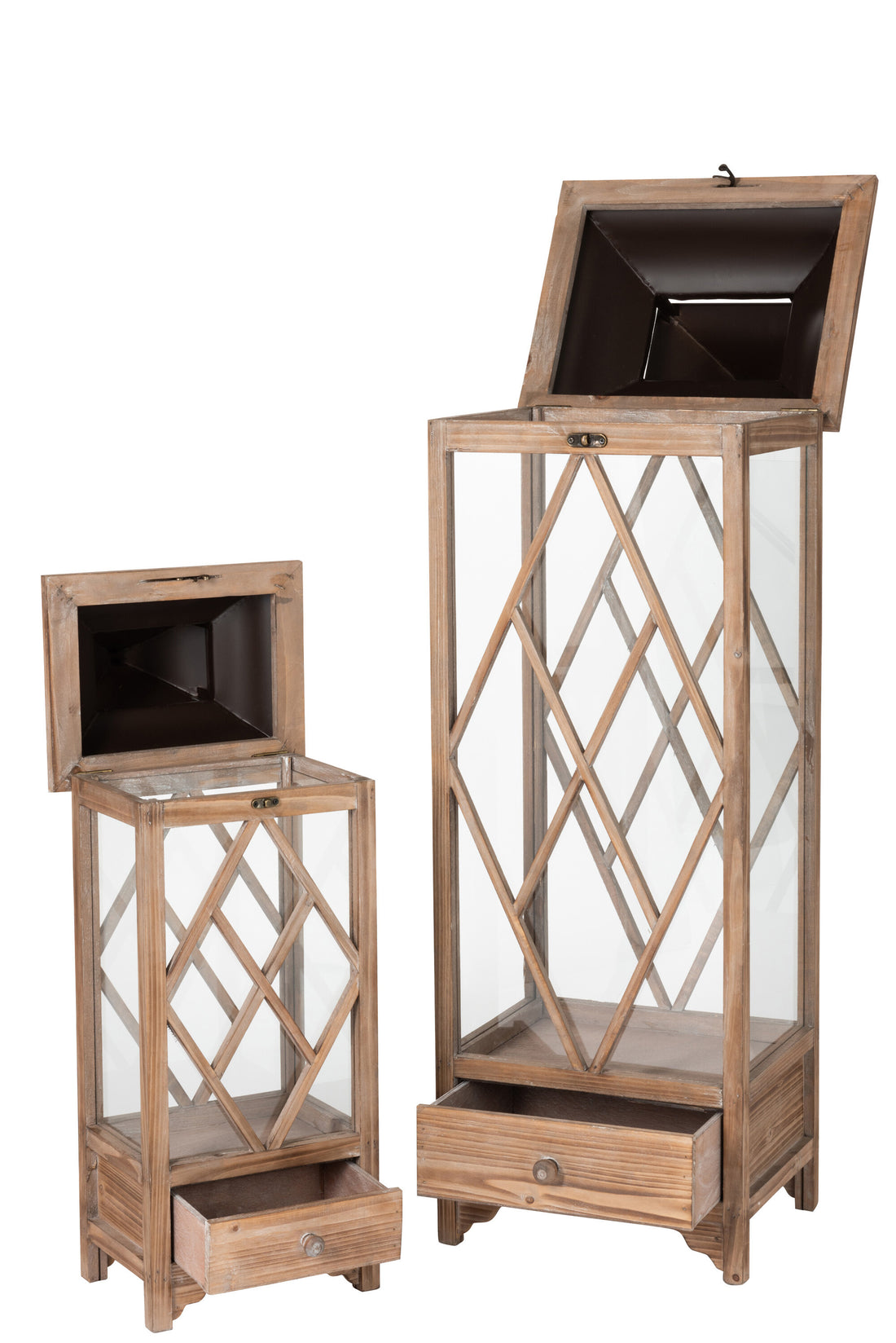 Set van 2 lantaarns Rhombus Sparrenhout/Metaal Lichtbruin/Zwart