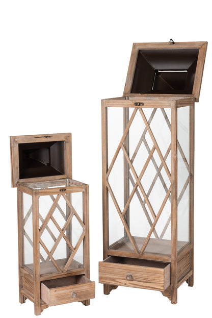 Set van 2 lantaarns Rhombus Sparrenhout/Metaal Lichtbruin/Zwart