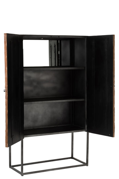 Bar Kast Shanil 2 Deuren Hout/IJzer Natuur/Grijs