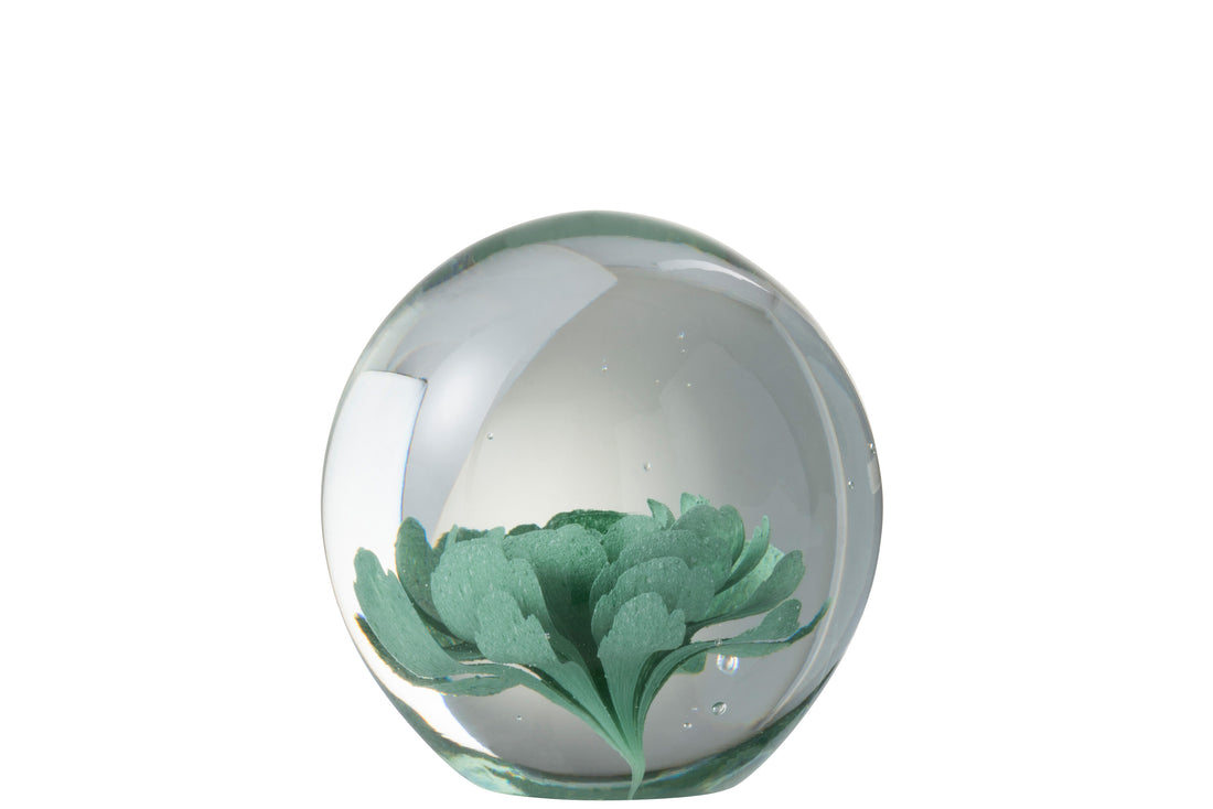 J-Line Presse Papier Bloem Glas Muntgroen Medium