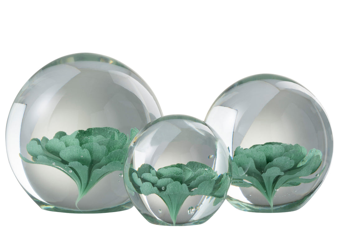 J-Line Presse Papier Bloem Glas Muntgroen groot