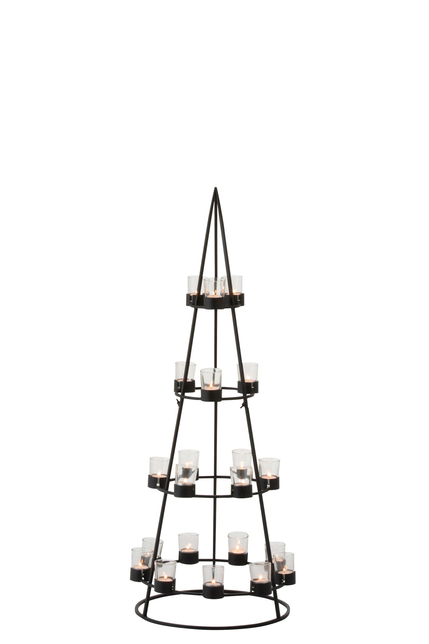 J-Line Boom 21 Theelichthouders Metaal/Glas Zwart