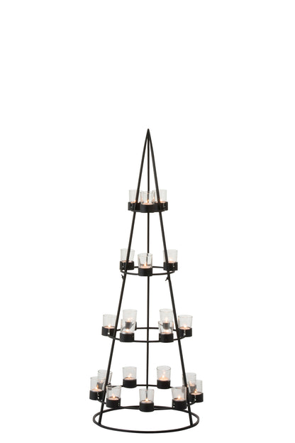 J-Line Boom 21 Theelichthouders Metaal/Glas Zwart