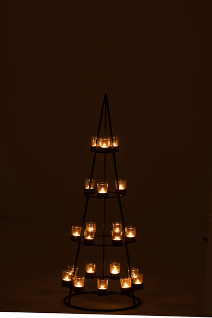 J-Line Boom 21 Theelichthouders Metaal/Glas Zwart