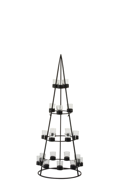 J-Line Boom 21 Theelichthouders Metaal/Glas Zwart