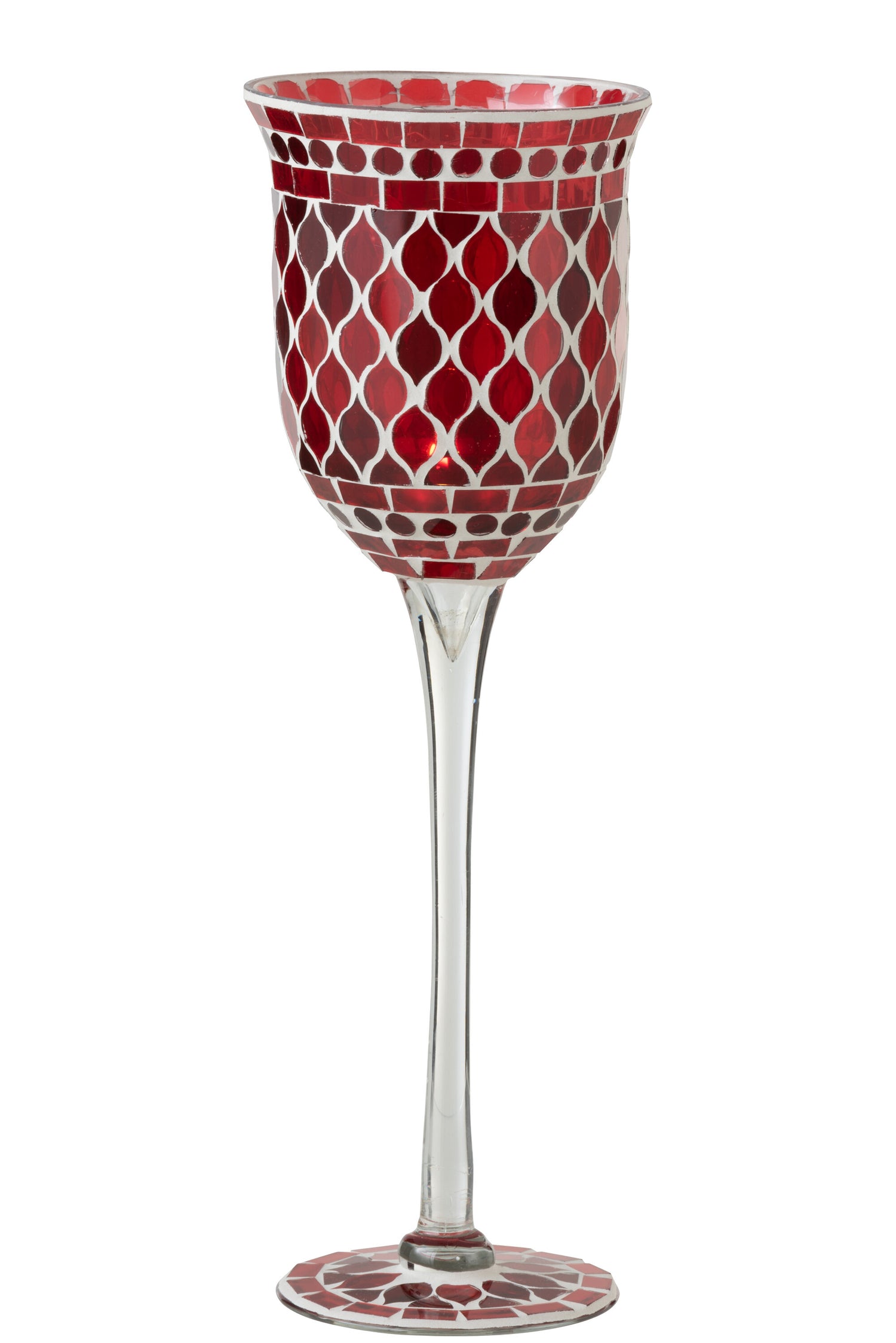 Kaarsenhouder op voet Mozaïekglas Rood/Wit Groot