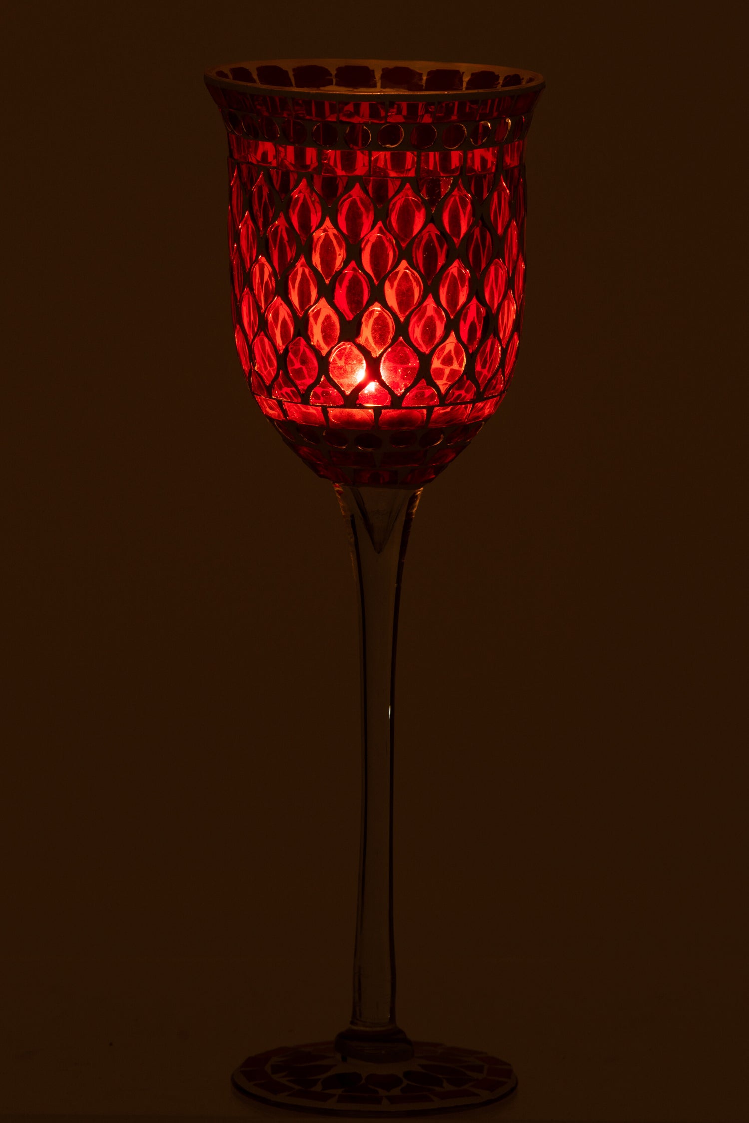 Kaarsenhouder op voet Mozaïekglas Rood/Wit Groot