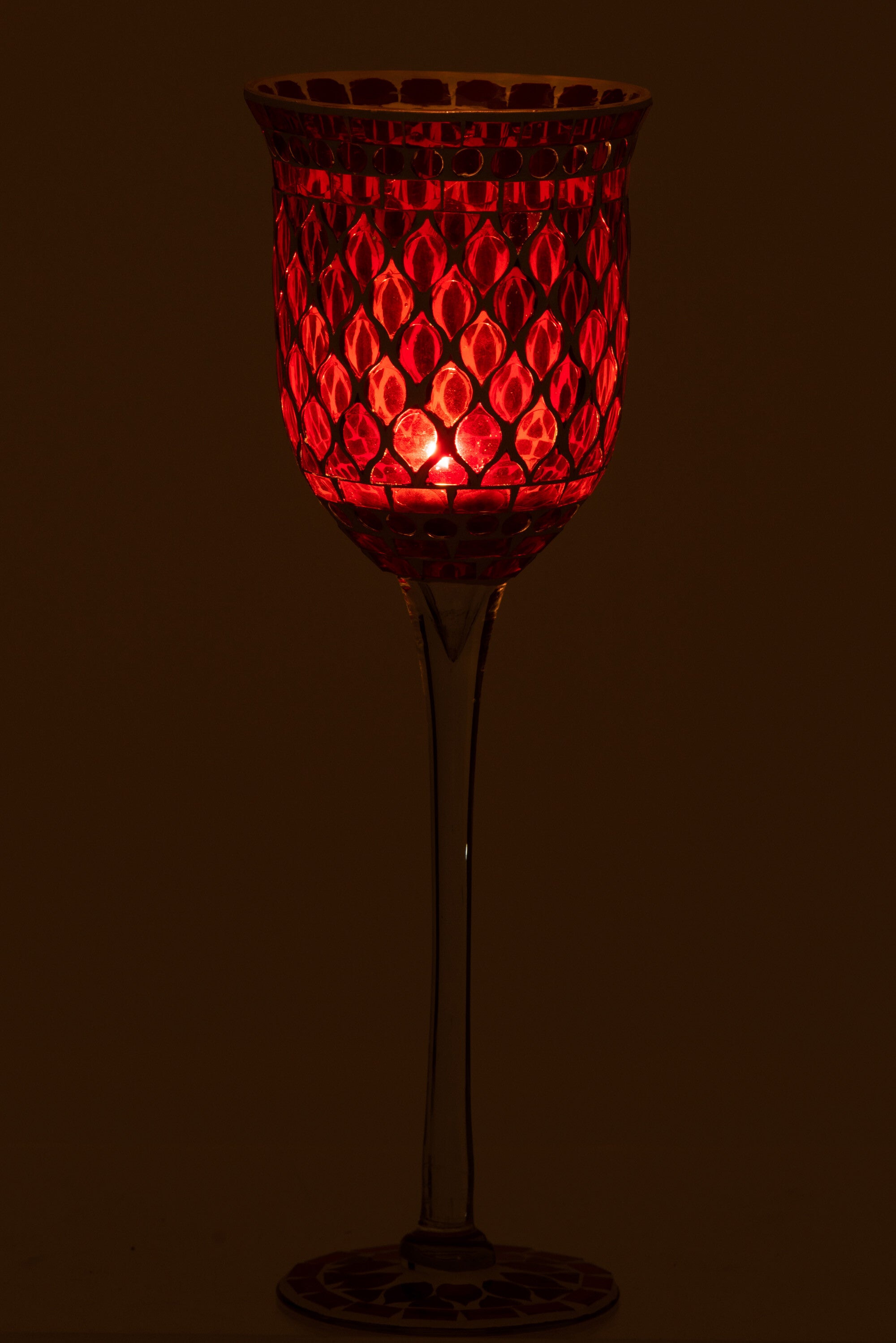 Kaarsenhouder op voet Mozaïekglas Rood/Wit Groot