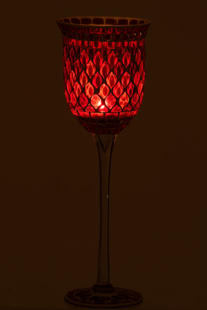 Kaarsenhouder op voet Mozaïekglas Rood/Wit Groot