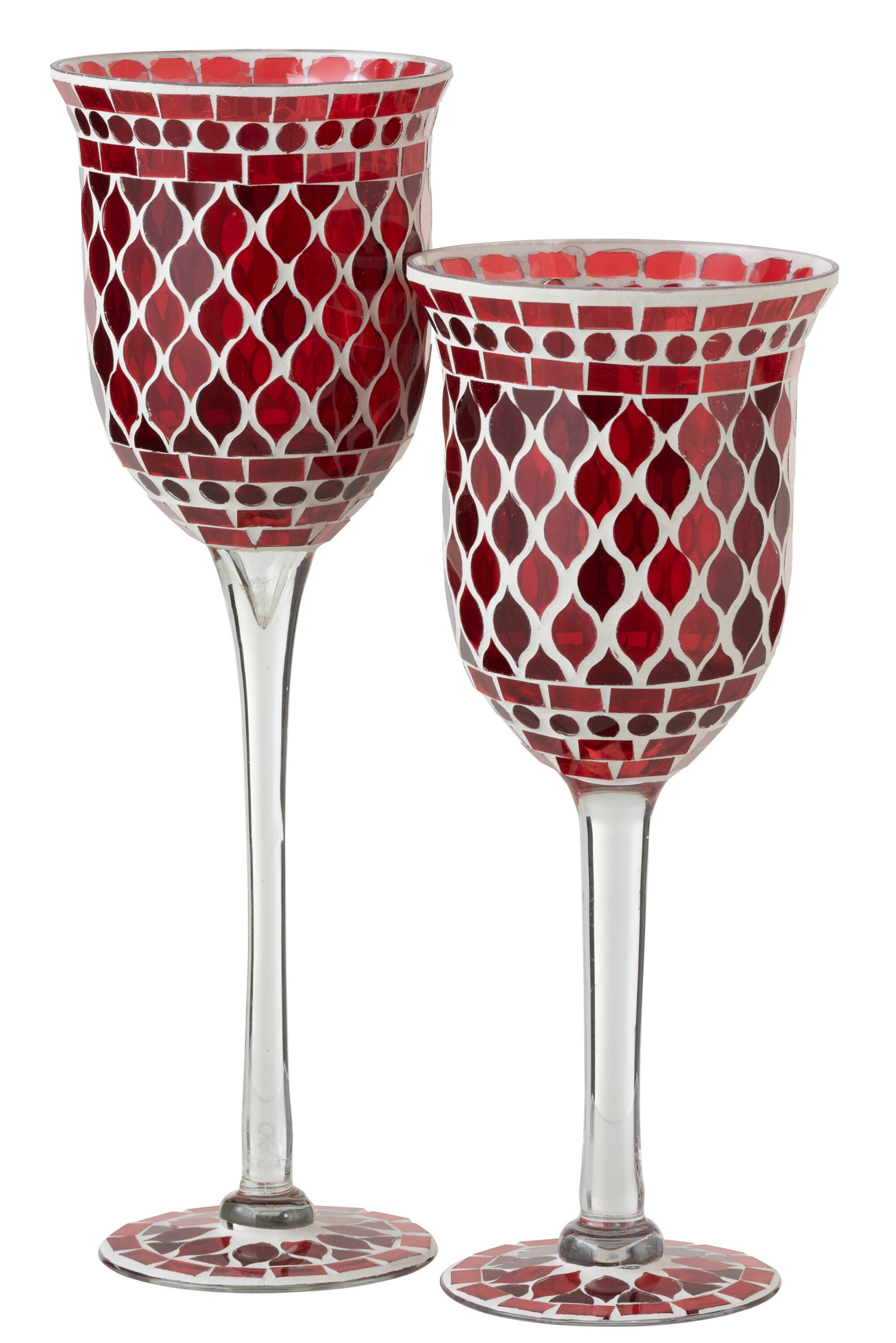 Kaarsenhouder op voet Mozaïekglas Rood/Wit Groot