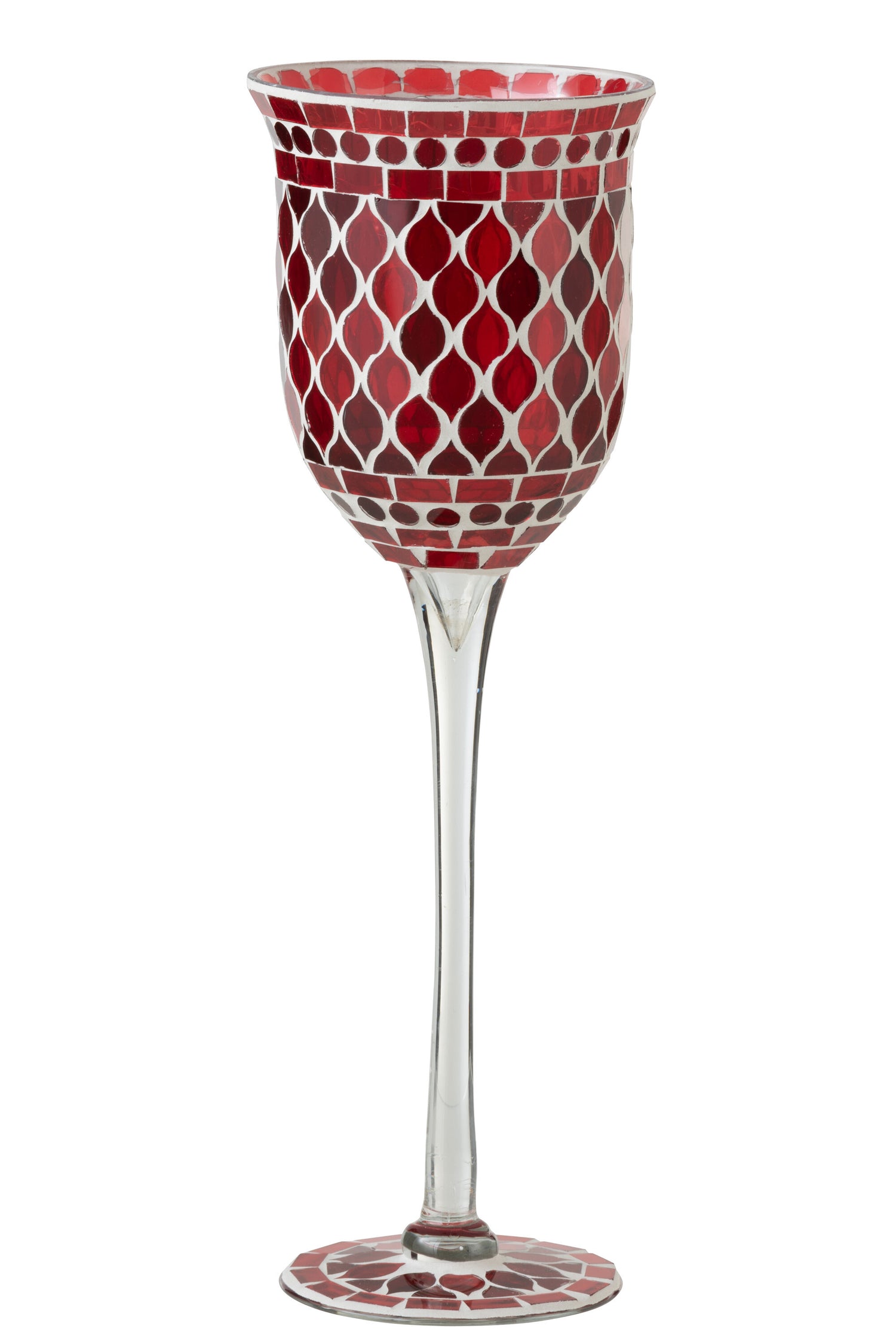 Kaarsenhouder op voet Mozaïekglas Rood/Wit Groot