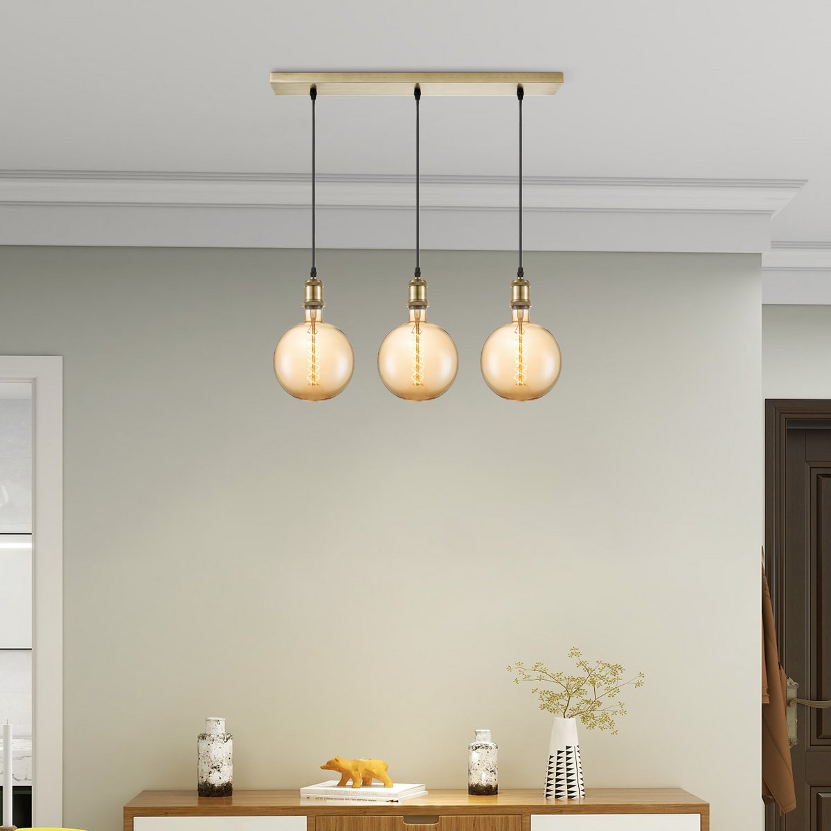 hanglamp brons vintage - 3 LED -dimbaar E27 amber