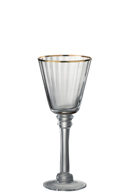 J-Line Rand wijnglas - witte wijn - glas - transparant/ goud