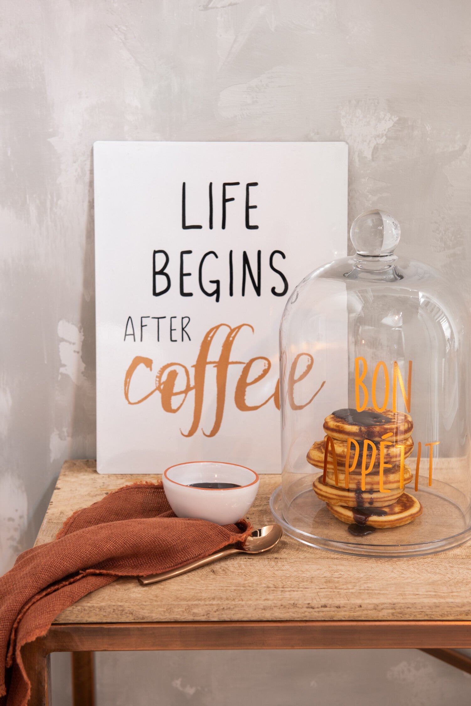 Glazen Bel Bon Appetit Rond Glas Transparant/Koper