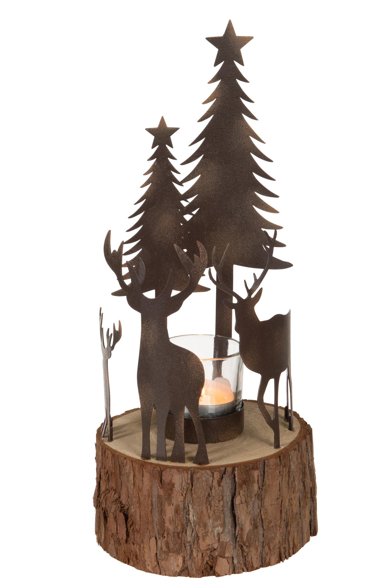 J-Line Tealight Holder Christmas Wood/Metal Natural/Brown Medium