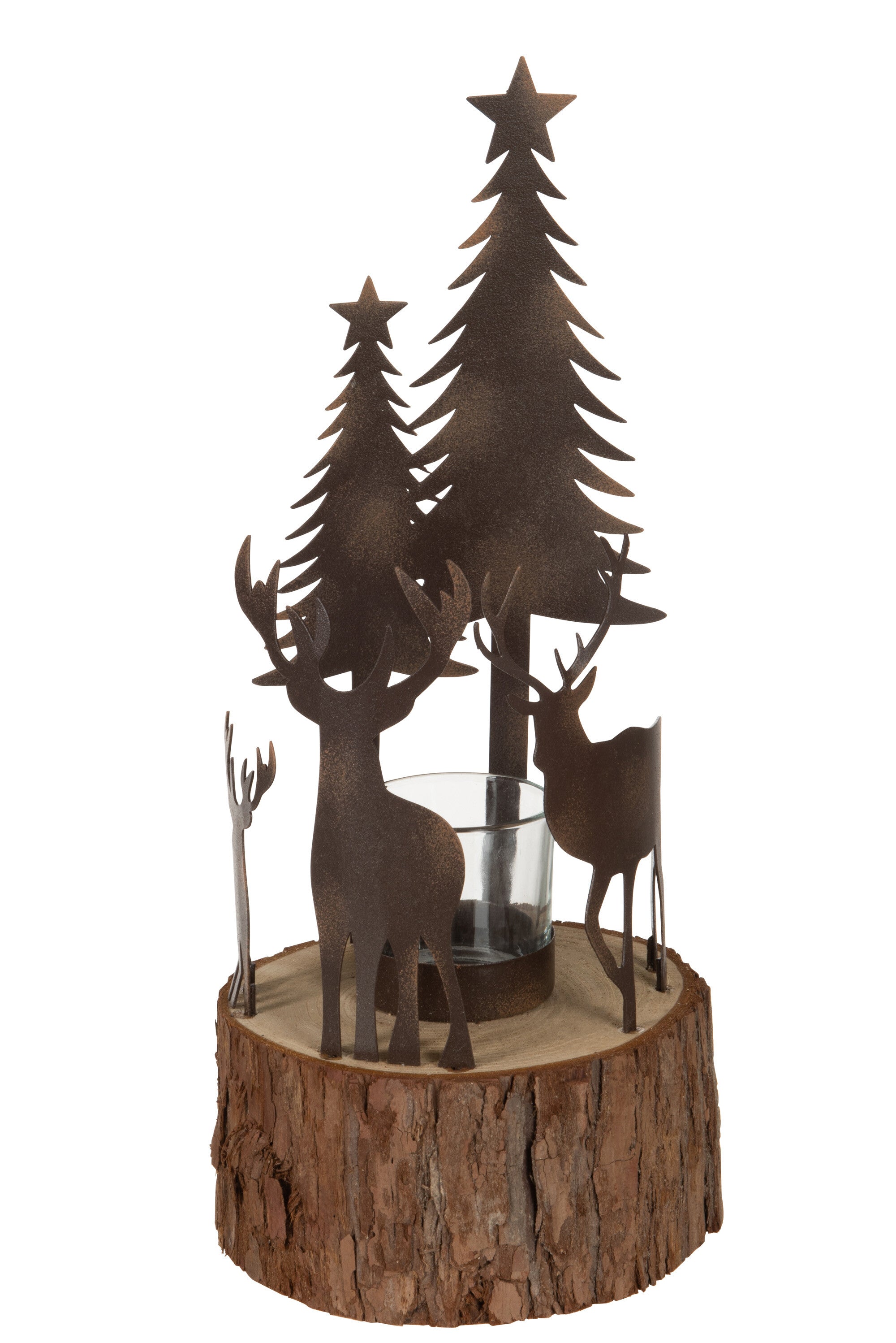J-Line Tealight Holder Christmas Wood/Metal Natural/Brown Medium