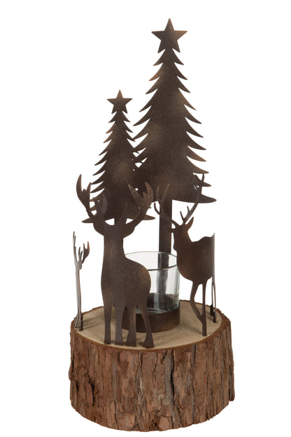 J-Line Tealight Holder Christmas Wood/Metal Natural/Brown Medium