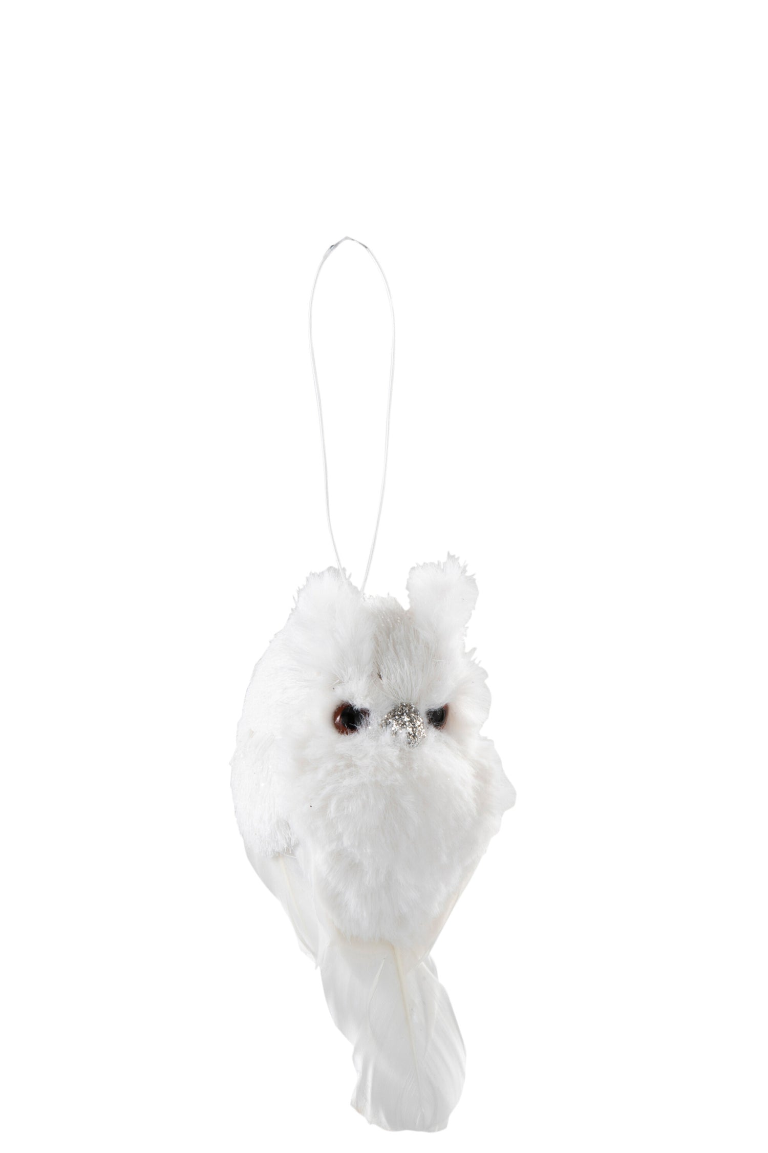 J-Line Uil Hangend Pluche/Veren Wit