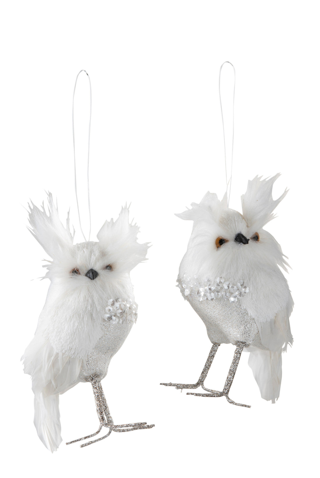 Uil Staande Knuffel/Veren Wit/Zilver Klein Assortiment Van 2