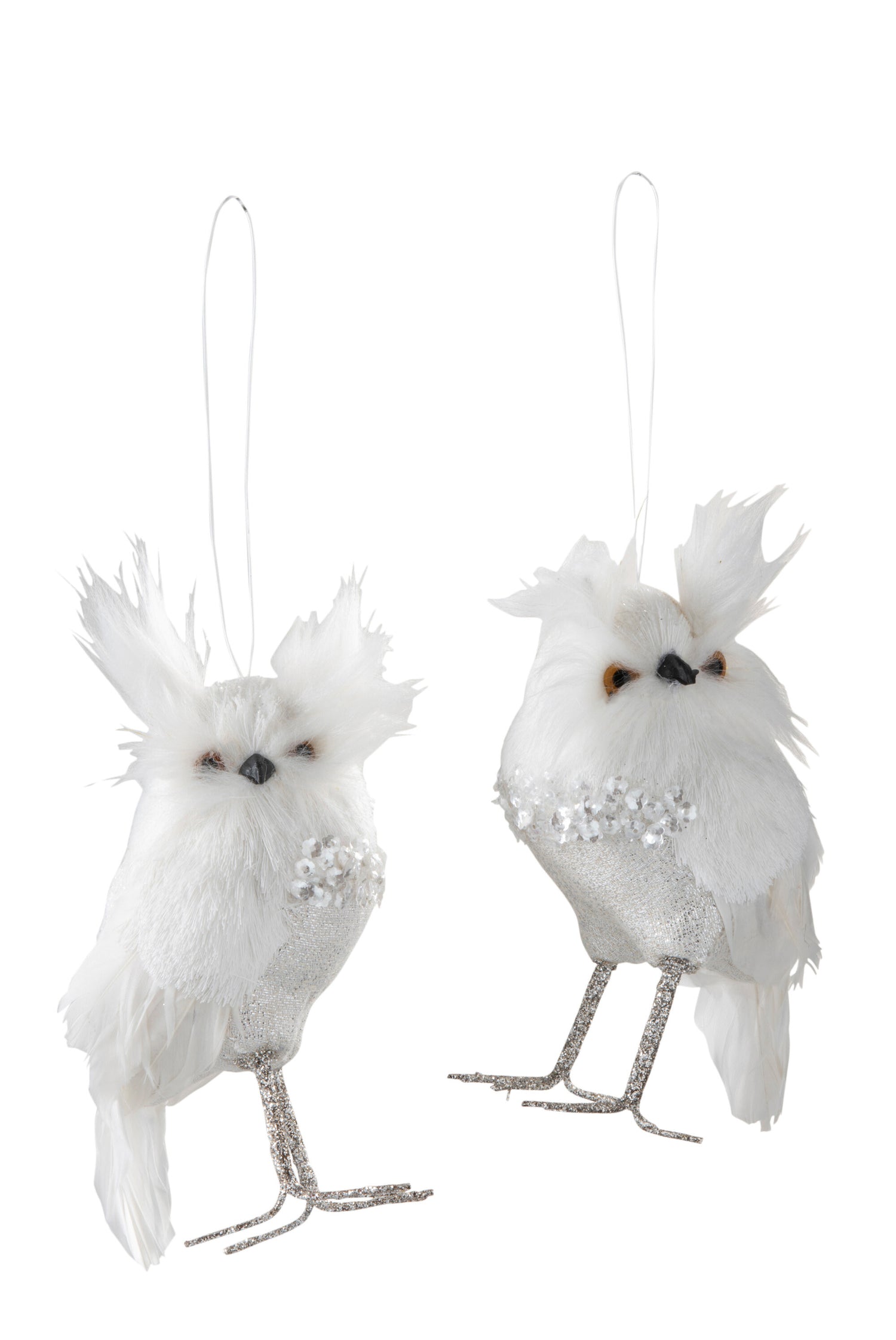 Uil Staande Knuffel/Veren Wit/Zilver Klein Assortiment Van 2