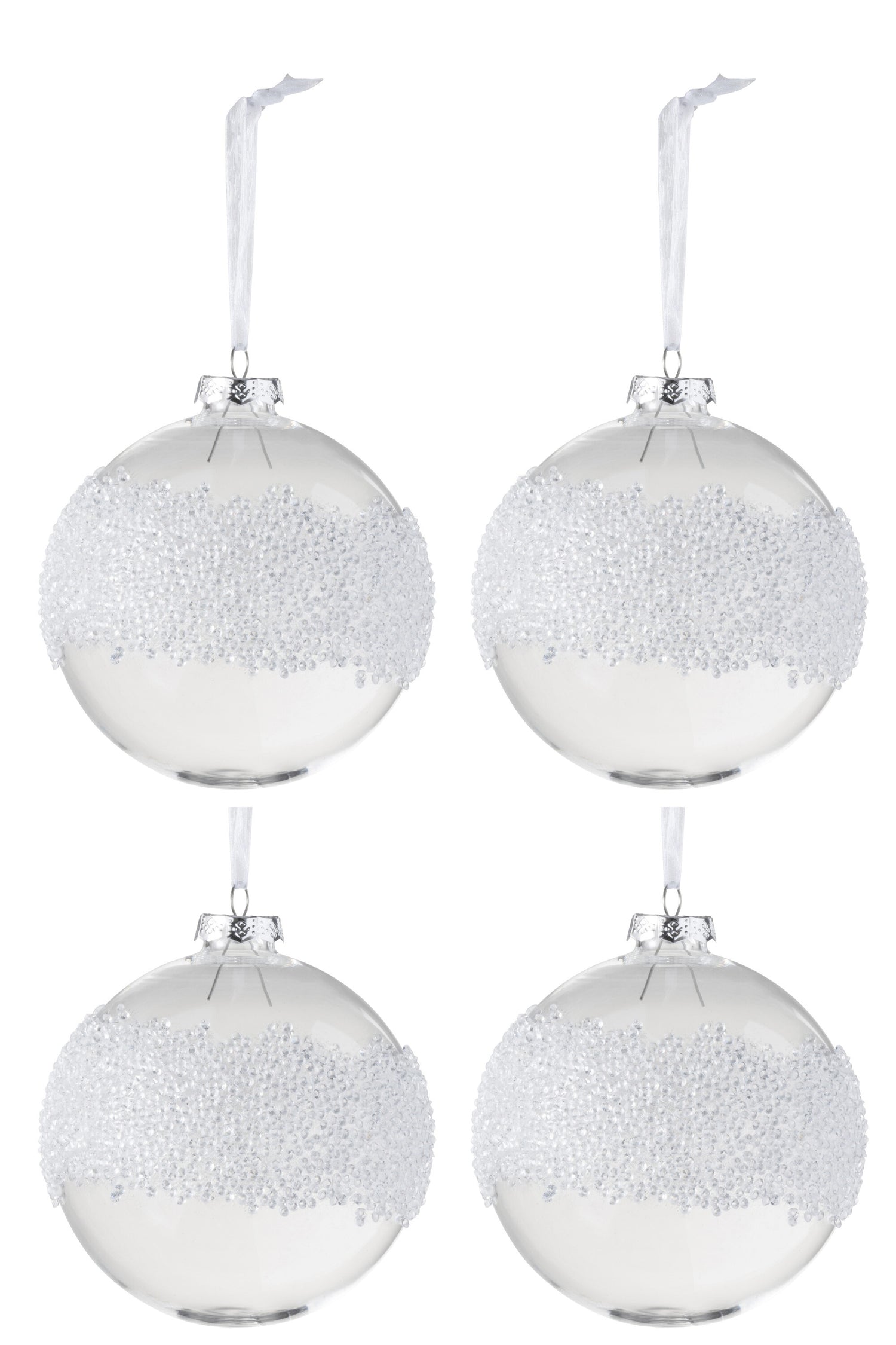J-Line Box Of 4 Christmas Baubles Sugar Middle Glass Clear Medium