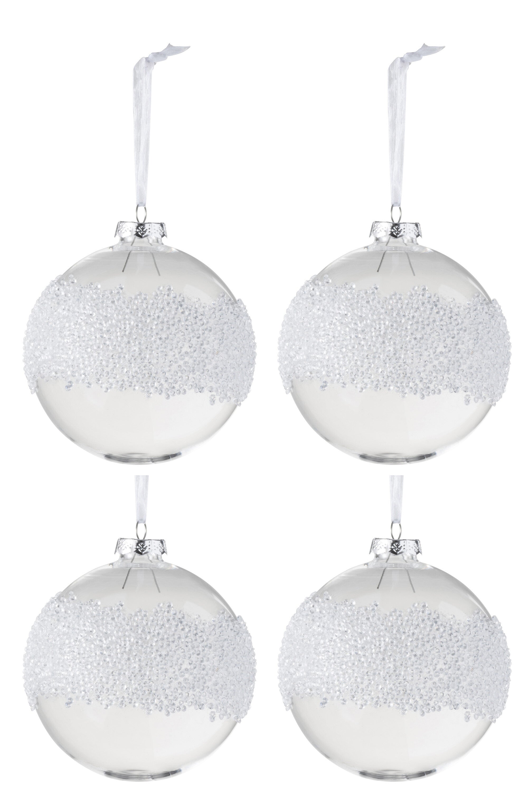 J-Line Box Of 4 Christmas Baubles Sugar Middle Glass Clear Medium