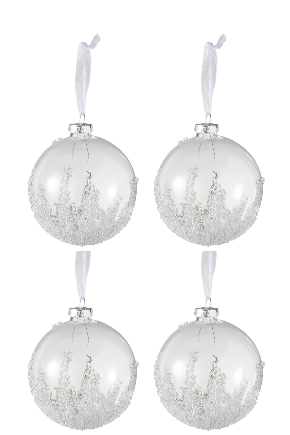 J-Line Box Of 4 Christmas Baubles Sugar Bottom Glass Clear Medium