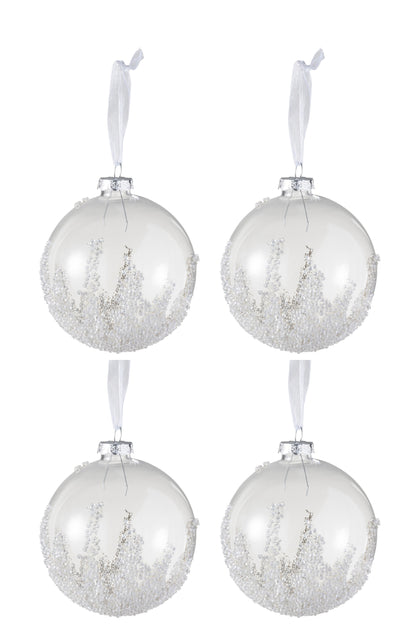 J-Line Box Of 4 Christmas Baubles Sugar Bottom Glass Clear Medium