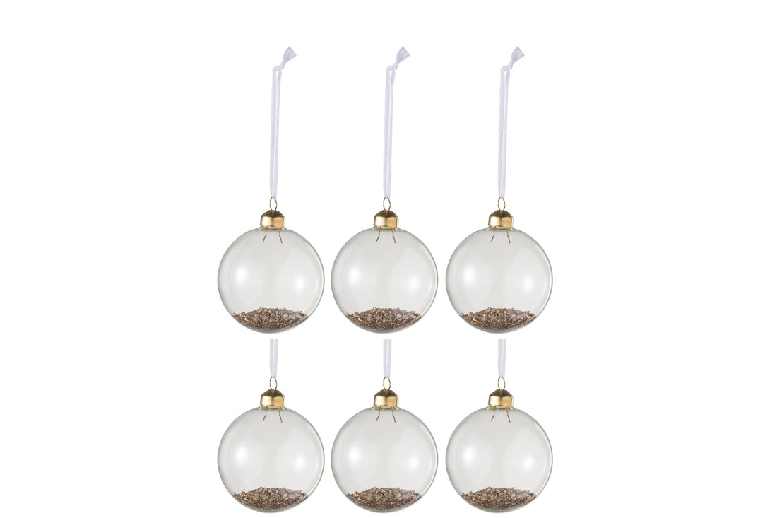 J-Line Box Of 6 Christmas Baubles Deco Glass Clear/Gold Small