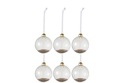 J-Line Box Of 6 Christmas Baubles Deco Glass Clear/Gold Small