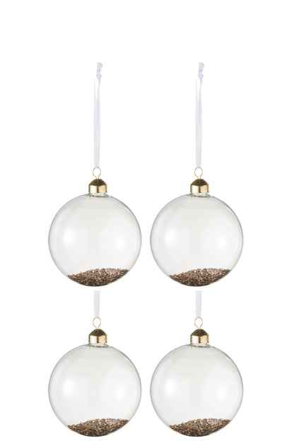 J-Line Box Of 4 Christmas Baubles Deco Glass Clear/Gold Medium