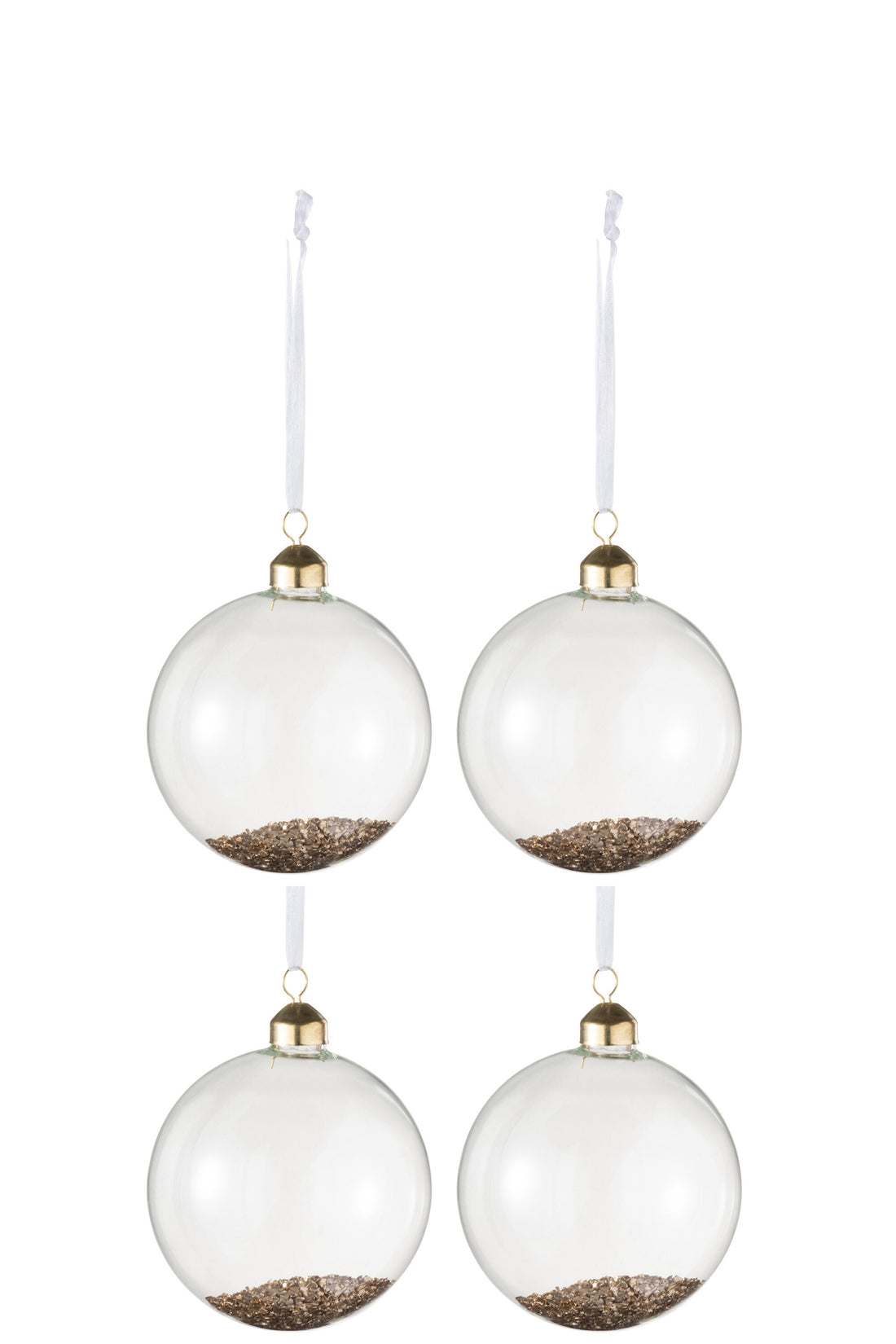 J-Line Box Of 4 Christmas Baubles Deco Glass Clear/Gold Medium