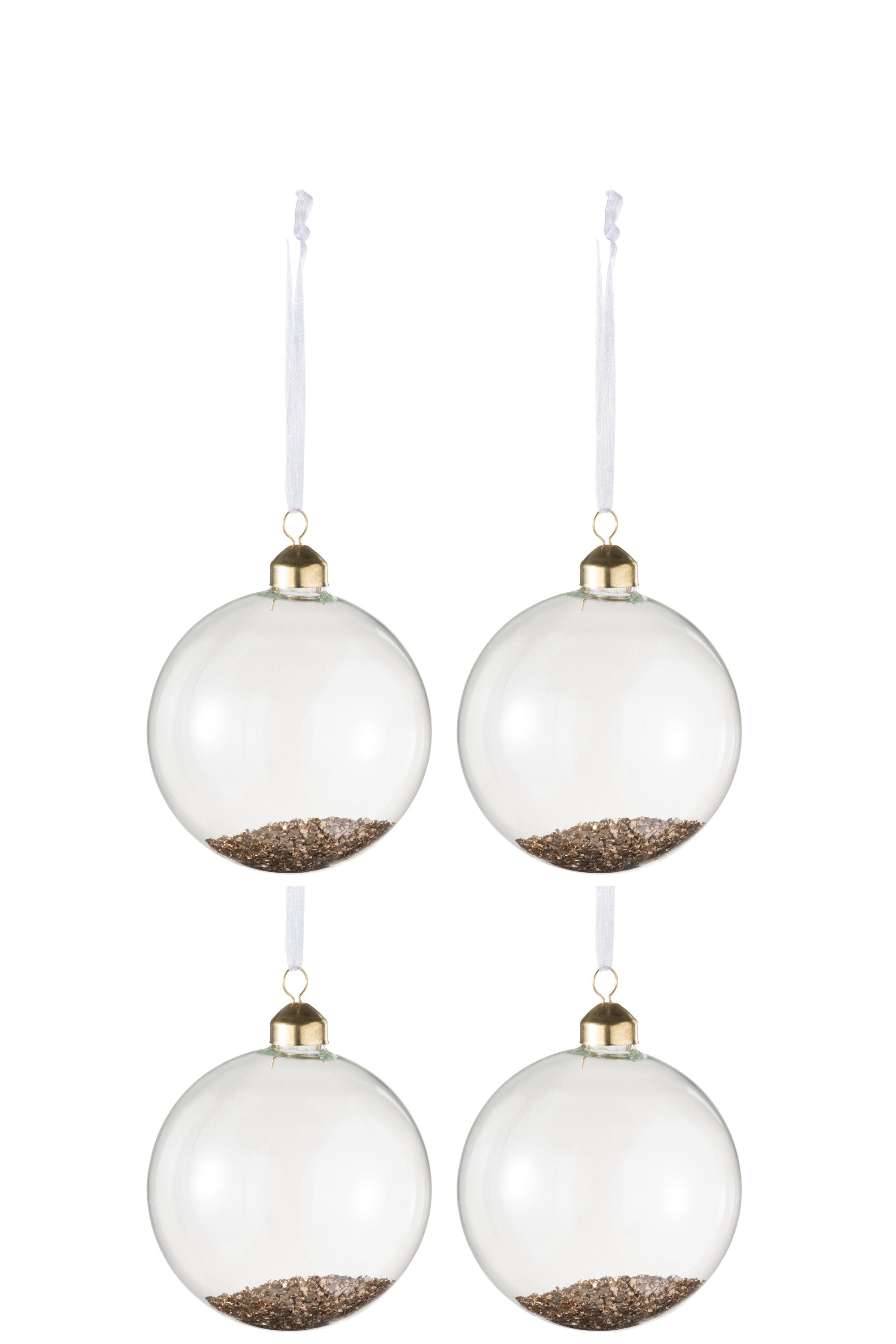 J-Line Box Of 4 Christmas Baubles Deco Glass Clear/Gold Medium