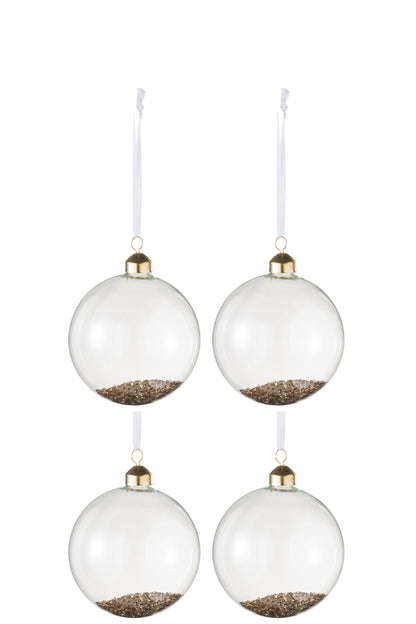 J-Line Box Of 4 Christmas Baubles Deco Glass Clear/Gold Medium