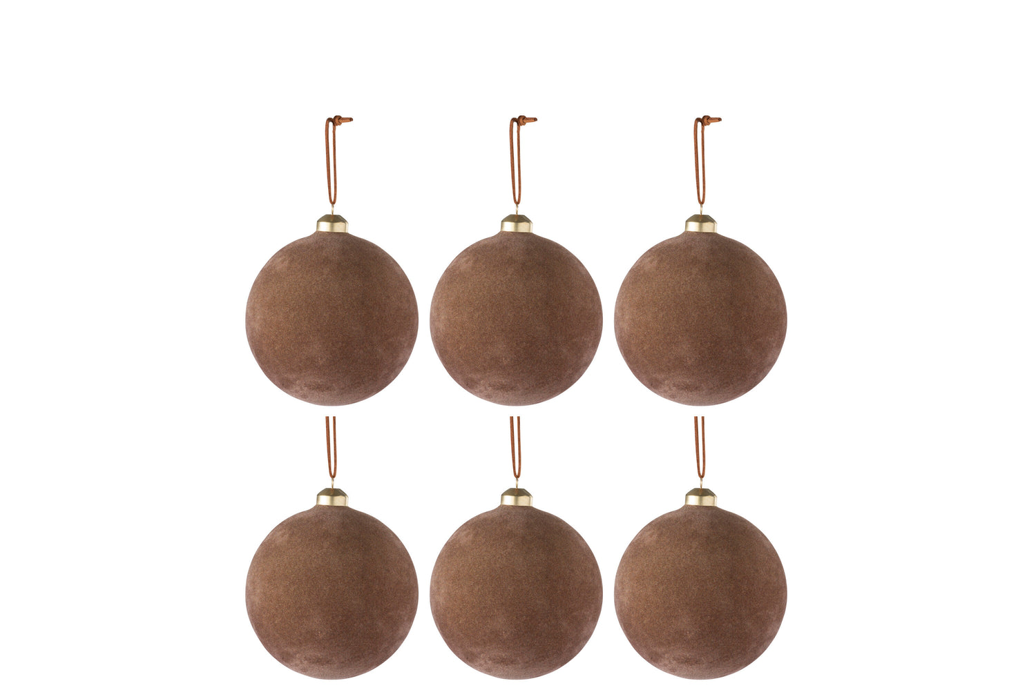 J-Line Doos met 6 kerstballen fluweel glas oker klein