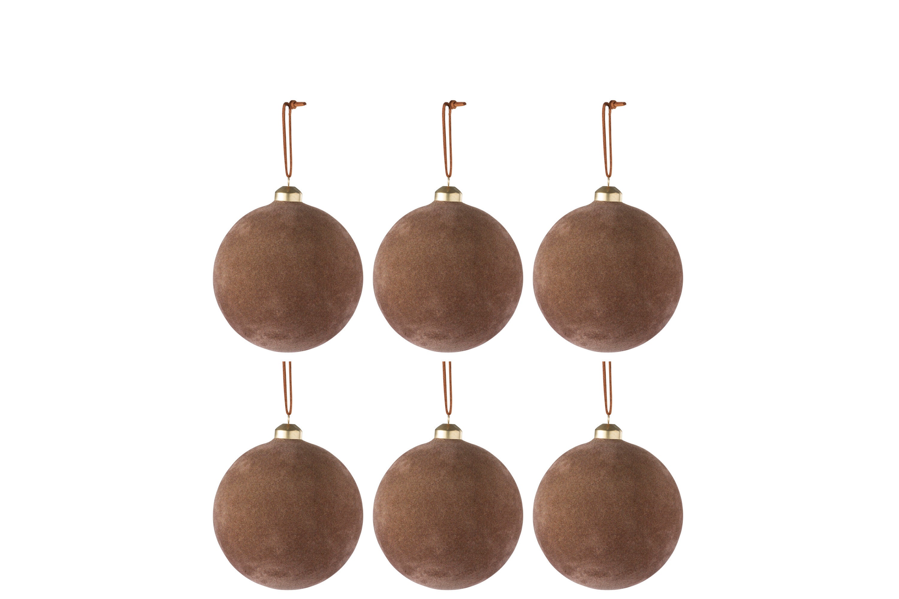 J-Line Doos met 6 kerstballen fluweel glas oker klein