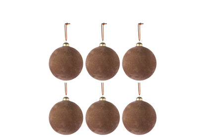 J-Line Doos met 6 kerstballen fluweel glas oker klein