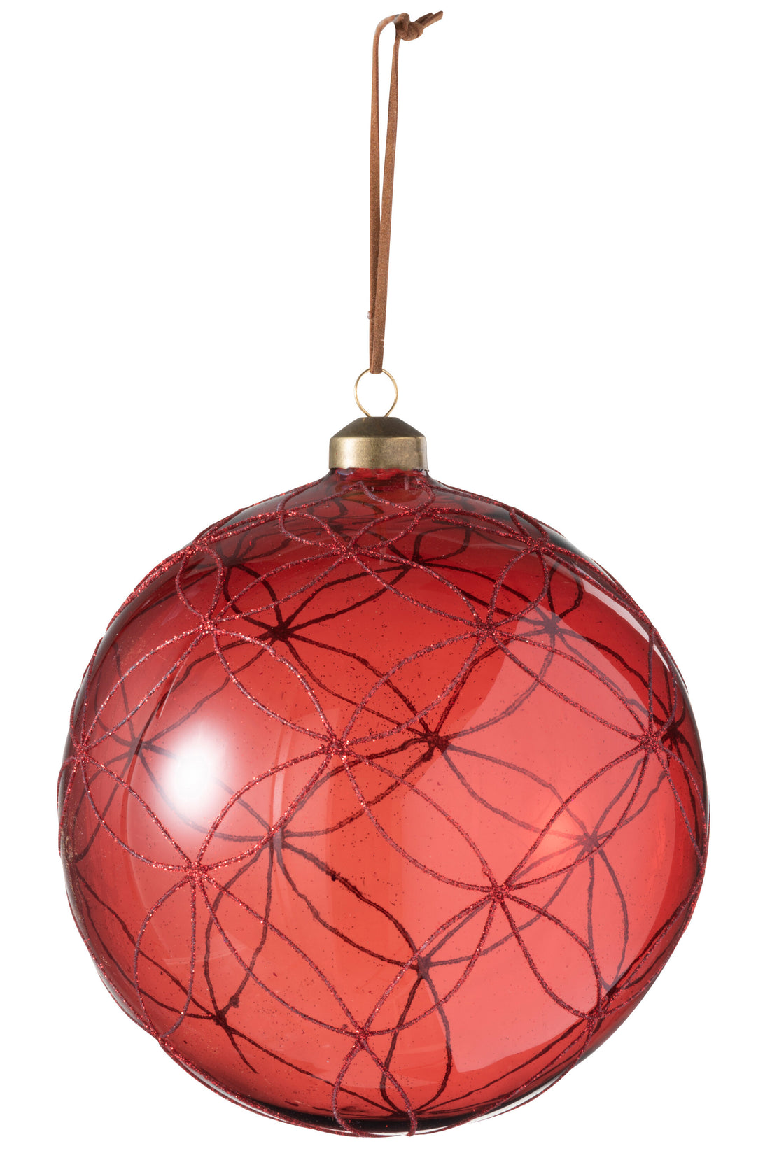 J-Line Kerstbal Cirkel Glitter Glas Rood Extra Groot