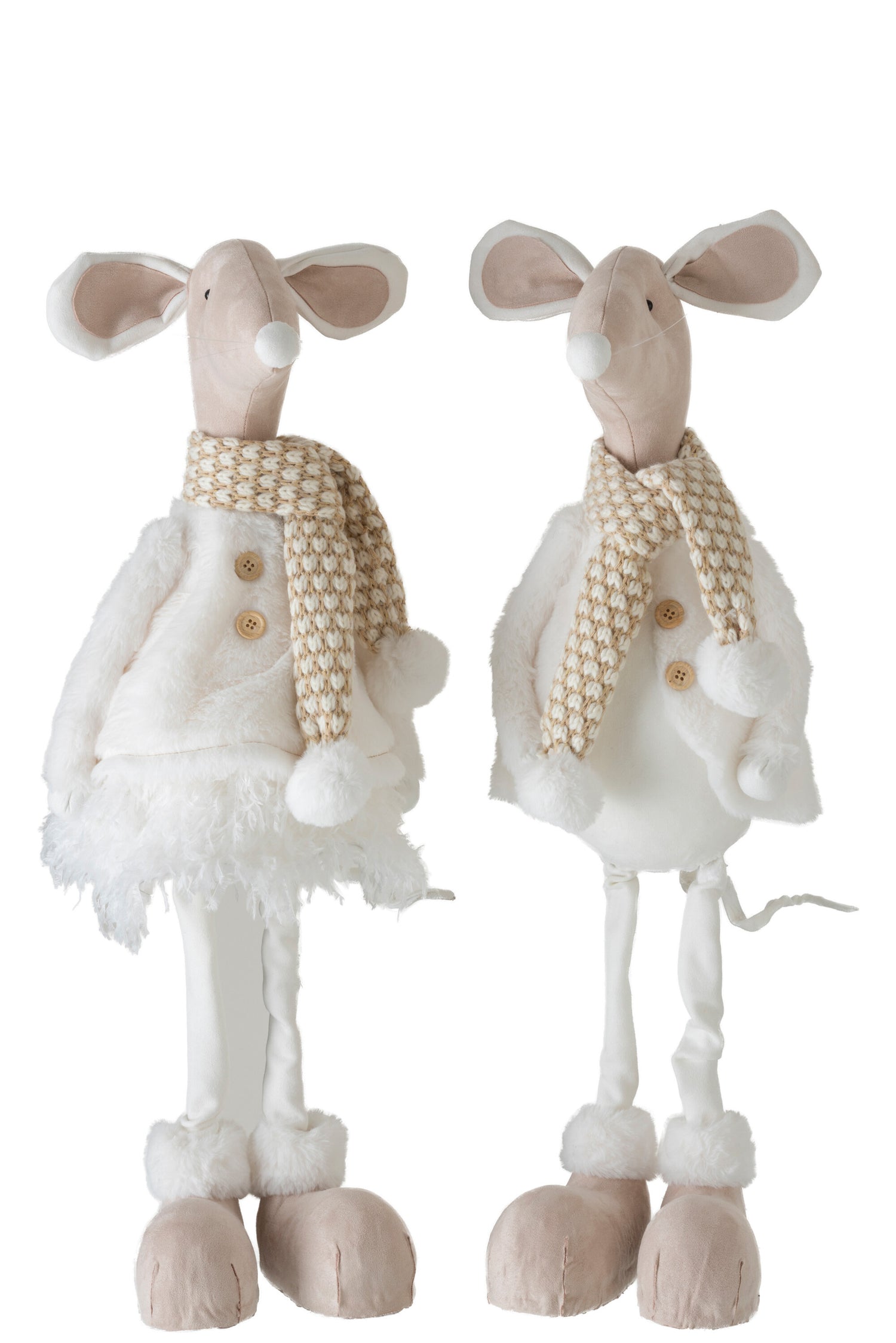 Muis Staande Deco Textiel Wit/Beige Groot Assortiment Van 2