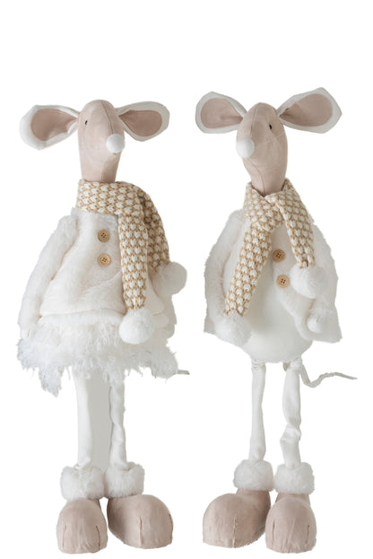 Muis Staande Deco Textiel Wit/Beige Groot Assortiment Van 2