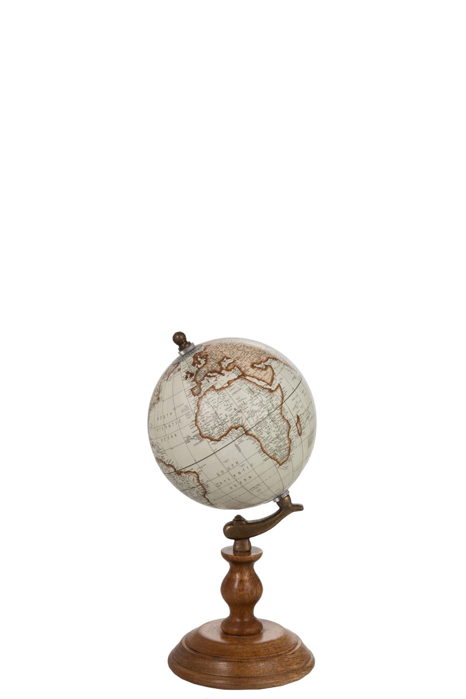 Wereldbol Op Voet Hout Wit/Natuurlijk Klein