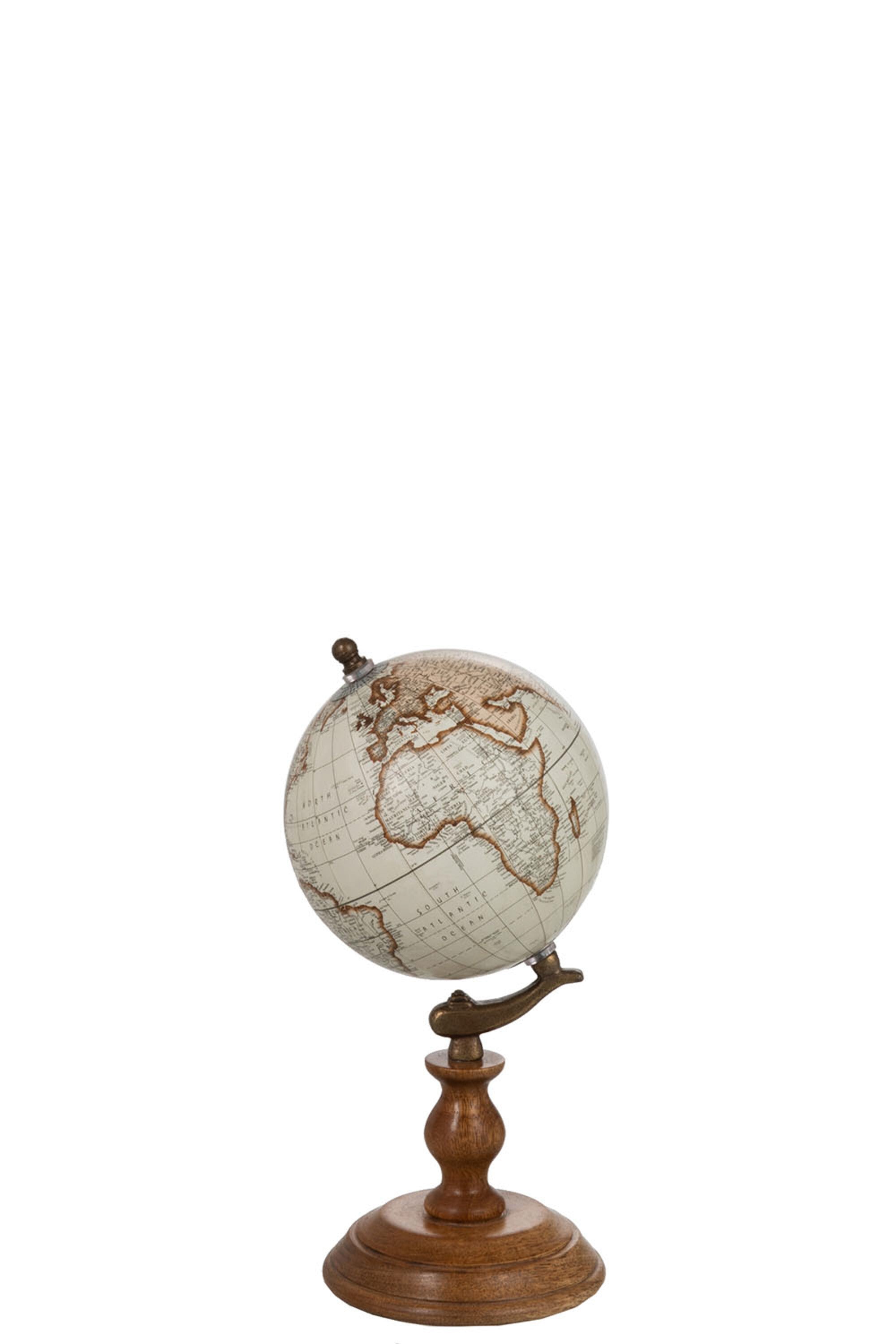 Wereldbol Op Voet Hout Wit/Natuurlijk Klein