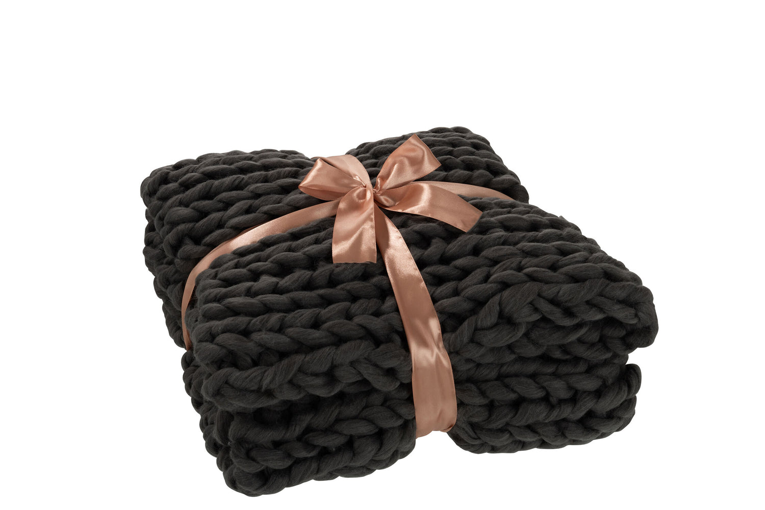 J-Line Plaid gebreid - polyester - donkergrijs - 154 x 140 cm