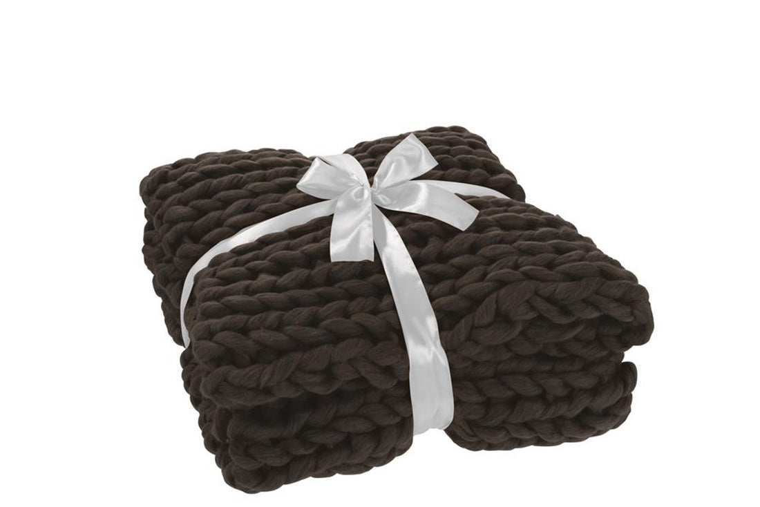 J-Line Plaid gebreid - polyester - donkergrijs - 154 x 140 cm