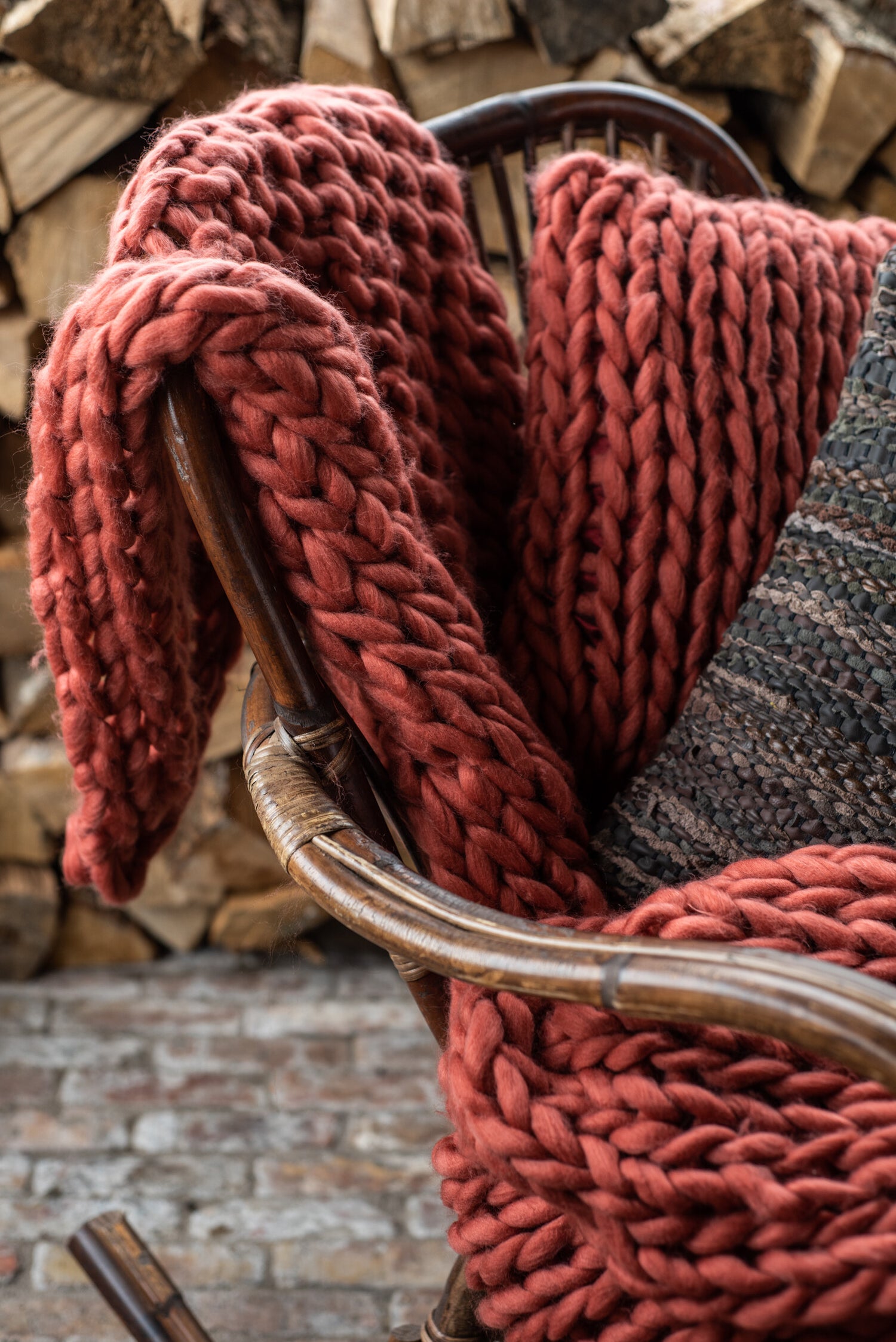 Geruite Gebreide Acryl Rood