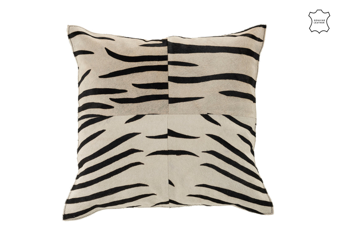 J-Line Kussen Zebra Vierkant Leer Zwart/Wit